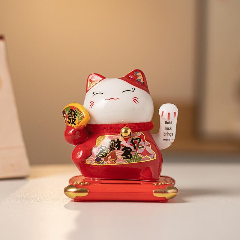 Solar-Powered Waving Lucky Cat Ornament for Car Dashboard or Home Decor - Cute Gift Idea