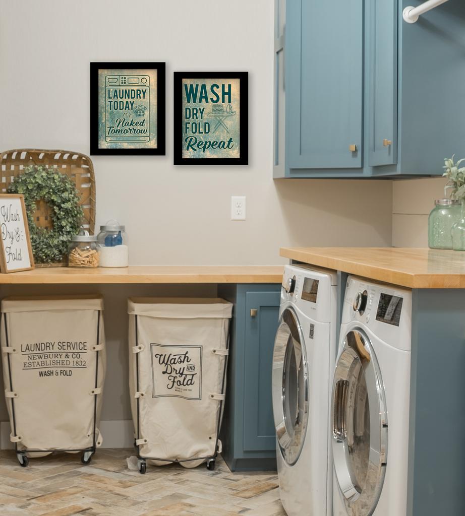 Inkdotpot 2 Piece Laundry Signs for Laundry Room Decor Wash Dry Fold Repeat Poster With Frame, Laundry Room Wall Art Signs Framed