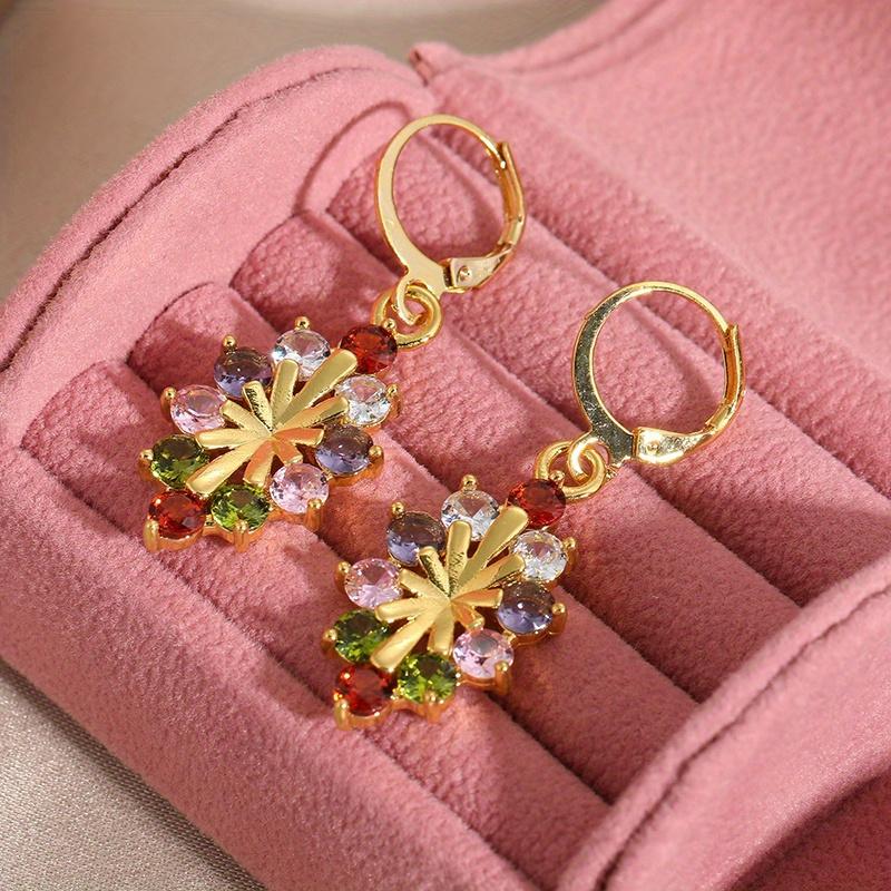 Bohemian Style Colorful Synthetic Zirconia Pendant Earrings, Elegant Accessories for Women's Holiday Parties, Perfect Gift