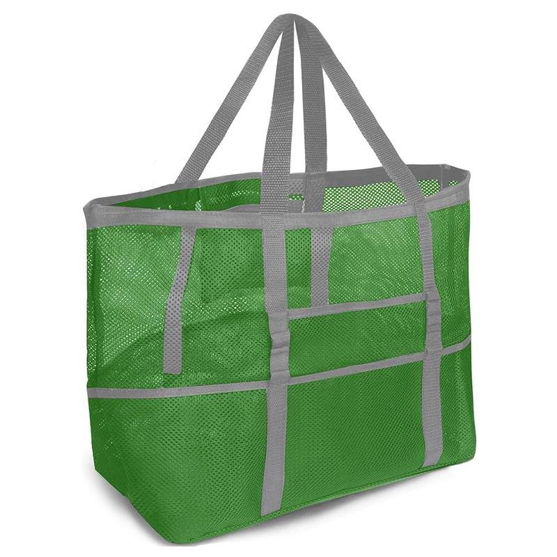 Mesh Beach Bag with 8 Pockets - Large Capacity Travel & Toy Storage Bag
