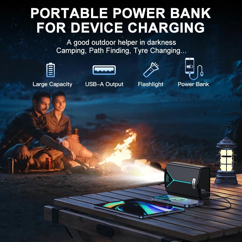 BUVAYE 4 In 1 Car Air Compressor Jump Starter Portable Battery Booster Jumper Pack Inflatable Pump For Motorcycle Bicycle Ball