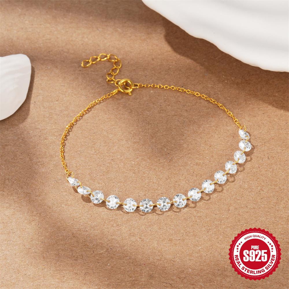 Brățară simplă cu lanț în formă de O, cu un singur rând de diamante, din argint sterling 925, nișă, sens high-end, strălucitoare