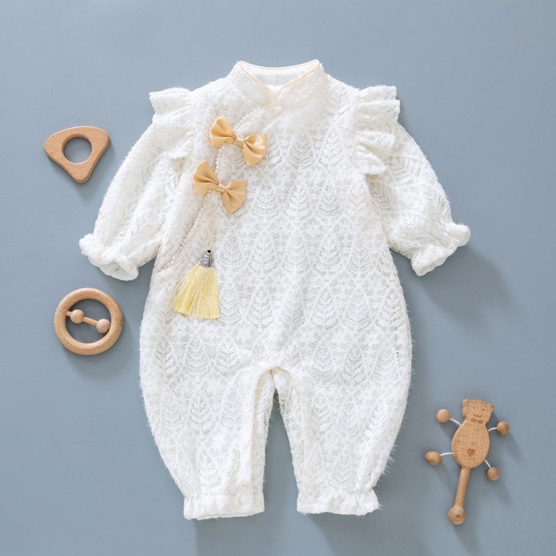 Clothing, Double-Layered, Stylish for Spring and Autumn, Cute Cheongsam Romper for Baby Girls, Chinese Style Princess One-Piece Crawling Suit