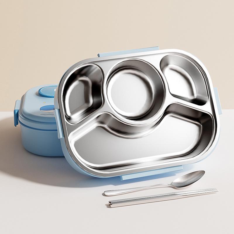 304 Stainless Steel Portable Insulated Lunch Box with Compartmented Lid, Large Capacity Bento Box for Students.