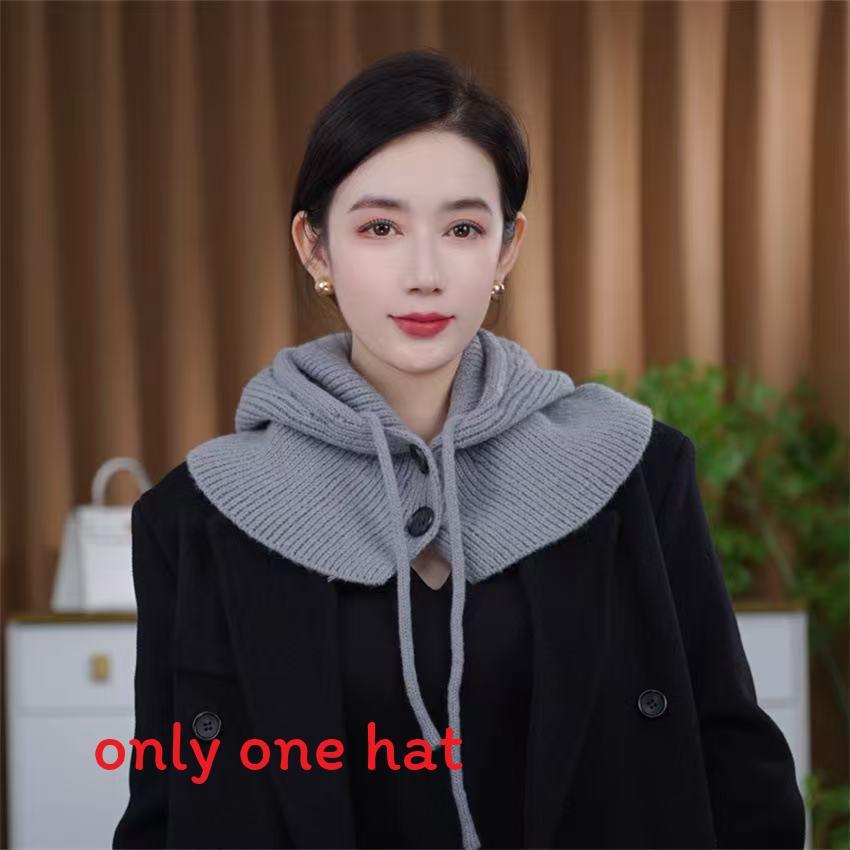 Casual Warm Knitted Headgear With Attached Scarf And Ear Coverage For Autumn And Winter серый