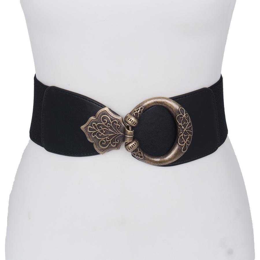 

Women s Retro Elastic Waist Belt: Versatile Stretch Accessory for Dresses and Coats with Metal Buckle чорний