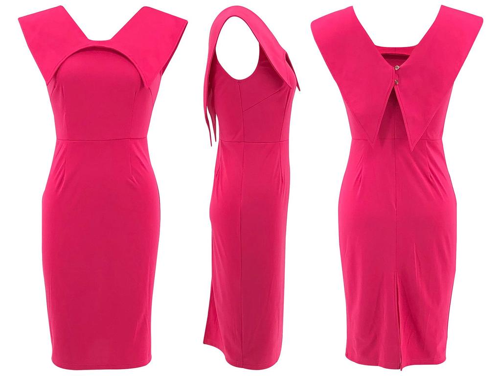 Women's Summer Sleeveless Square Neck Office Dress with Back Zipper and Skirt Slit