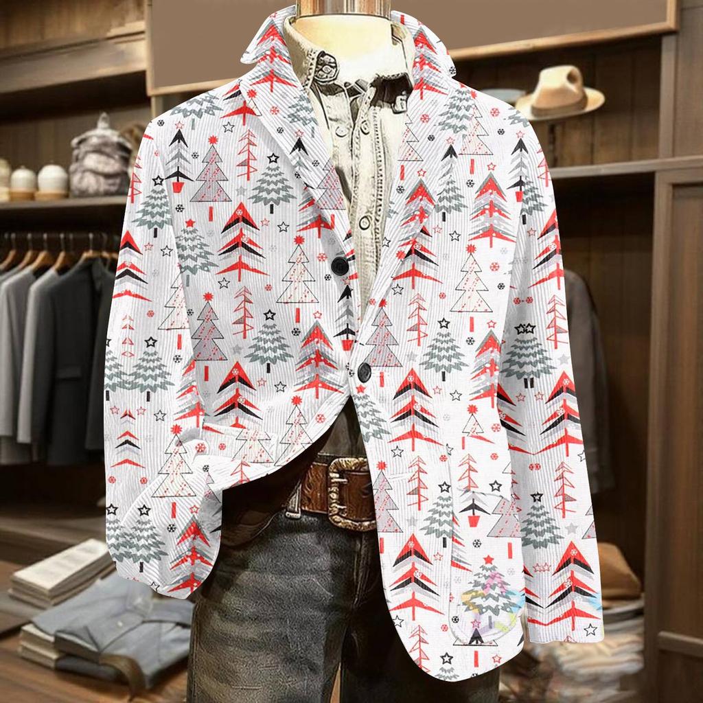 Men's Ugly Christmas Corduroy Warm Pocket Suit Jacket Cardigan Men's Casual Suit