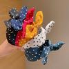 Solid Fabric Polka Dot Bow Headband for Woman Elegant Temperament Wide Headband Girl's Makeup Hairband
