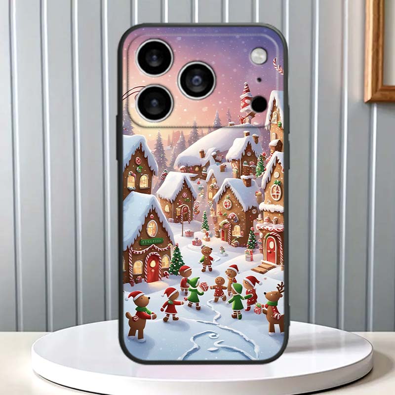 Christmas Gift Box Design For Apple iPhone 17 16 16E 15 14 13 12 11 Pro Max Plus Black Soft Silicone Phone Case