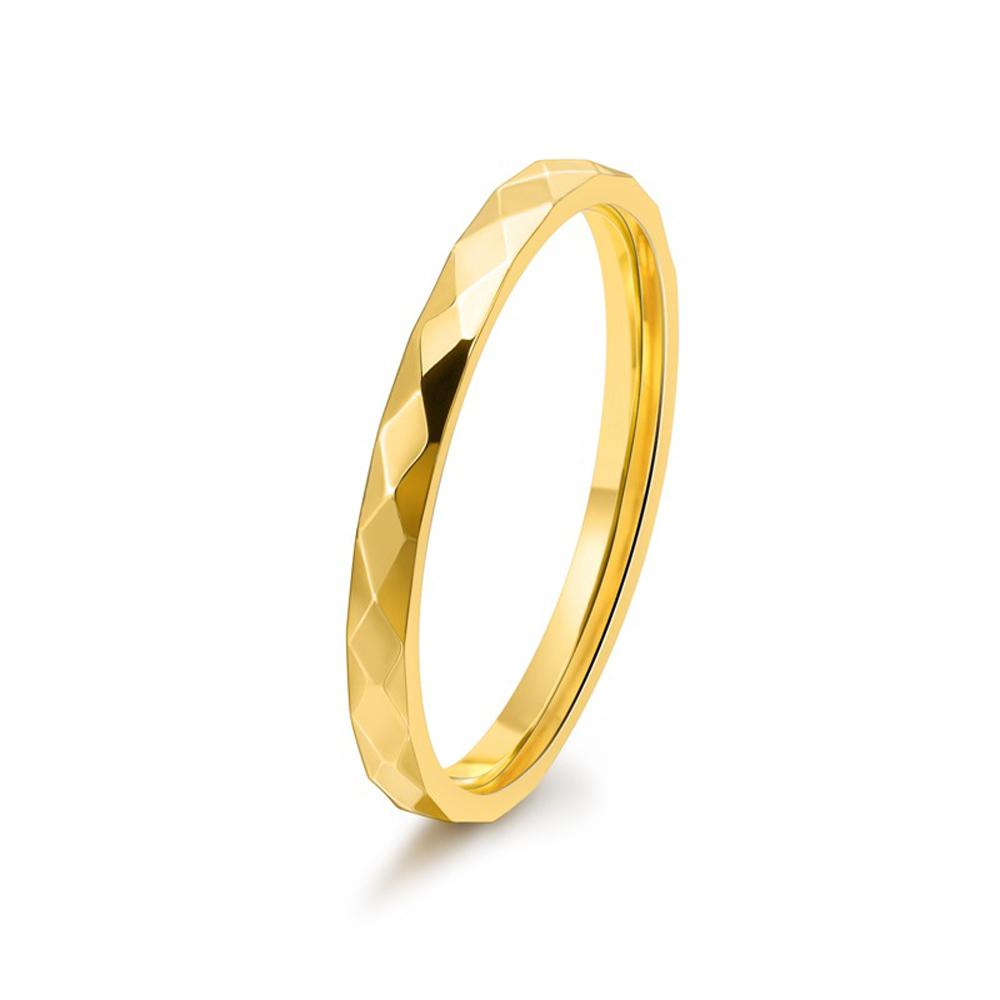 Korean Dainty Ring for Women 18K Gold Plated Stainless Steel Diamond-Cut Band Preppy Minimalist Narrow Jewelry 2024