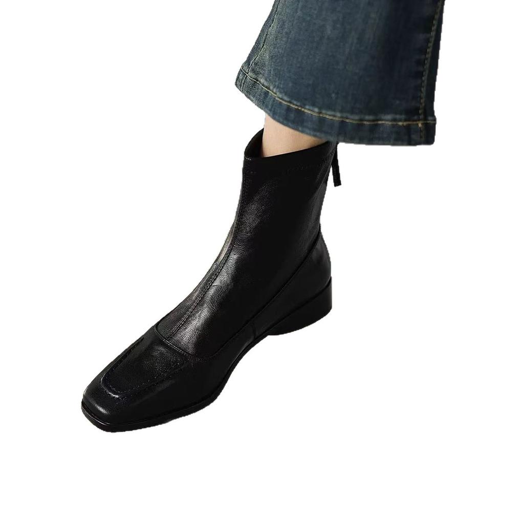 Soft leather version~ Maillard style thick heel short boots women's single boots leather boots high heels Martin boots thin boots women