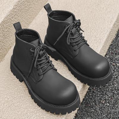 British Style Men Classic Black Thick Soled Knight Boots Fashion Brand Autumn /Winter New Men Lace Up Comfortable High Top Boots