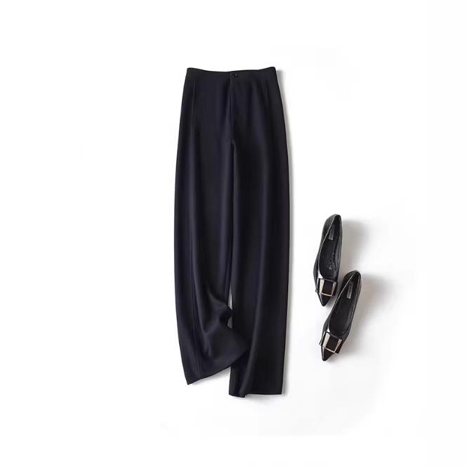 Women's High-Waist Wool Tweed Trousers - Versatile, Thick, Anti-Wrinkle, Drape, Straight Fit for Autumn/Winter