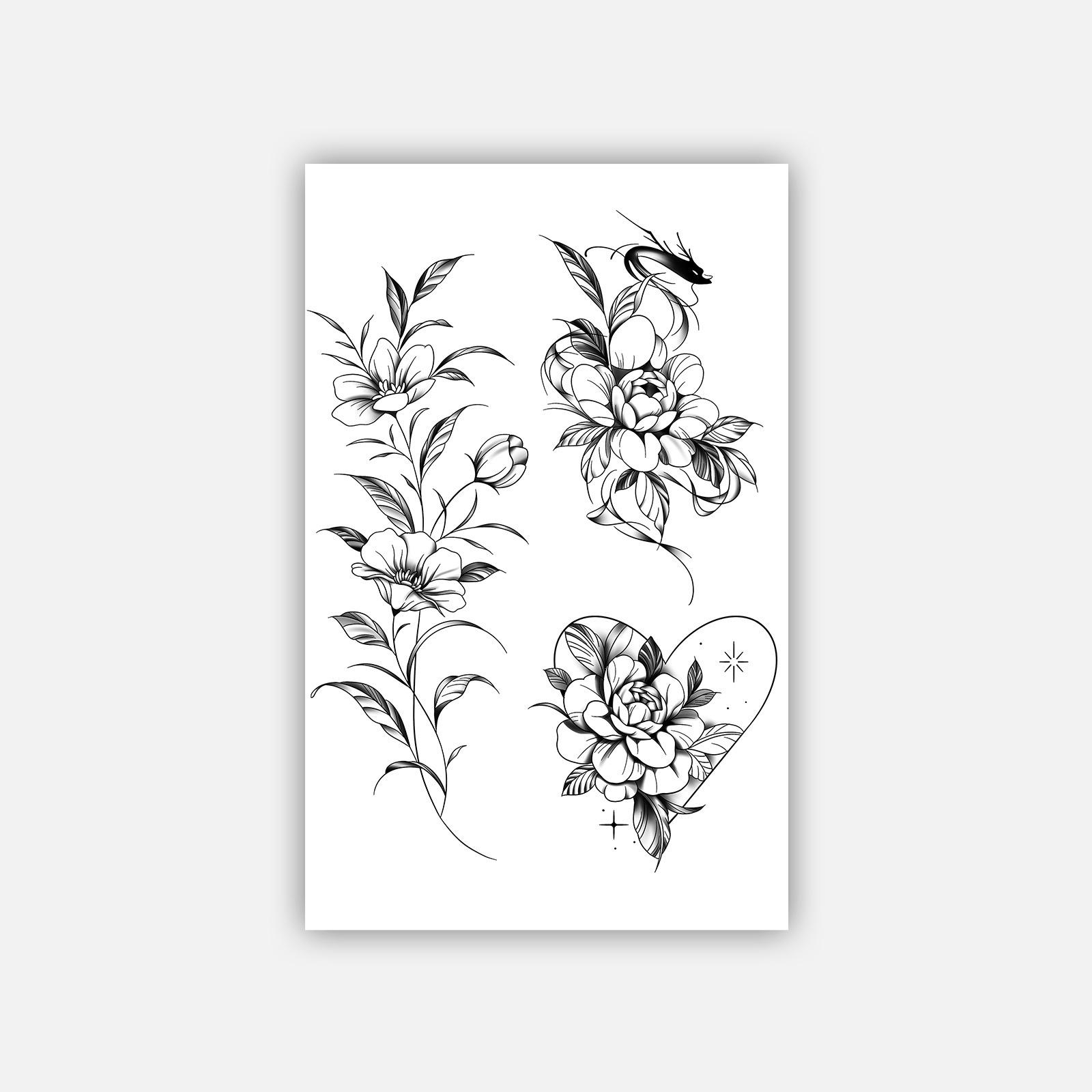 Retro Small Fresh Personality Simple Love, Dragon Wicker Big Flower Back Tattoo Sticker 12*19CM