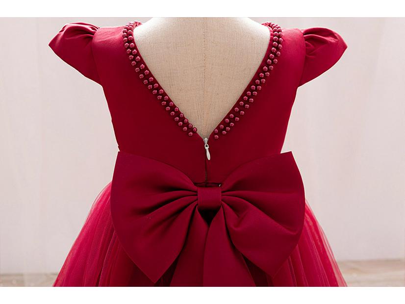 Girls' Princess Dress with Bow, Flutter Sleeves, Tail, and Puffy Skirt - Flower Girl Wedding Outfit