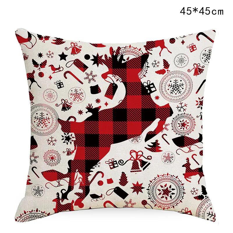 

45cm Red White Lattice Snowflake Linen Pillowcase Xmas Sofa Pillow Cover Merry Christmas Ornaments For Home Car Cushion Cover