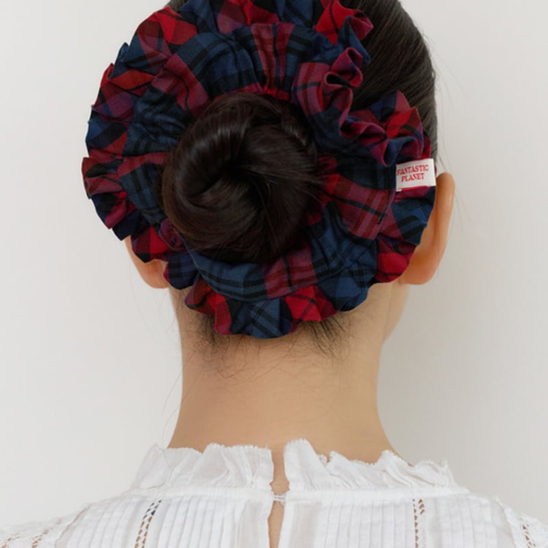 FANTASTIC PLANET flannel check scrunchie (RED)