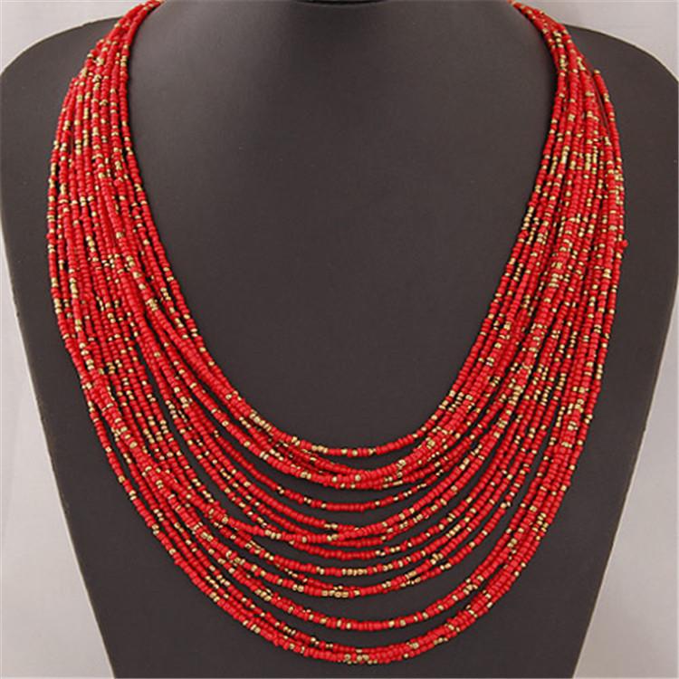 Bohemia Beaded Multilayer Necklace With Handcrafted Resin Materials For Fashionistas красный