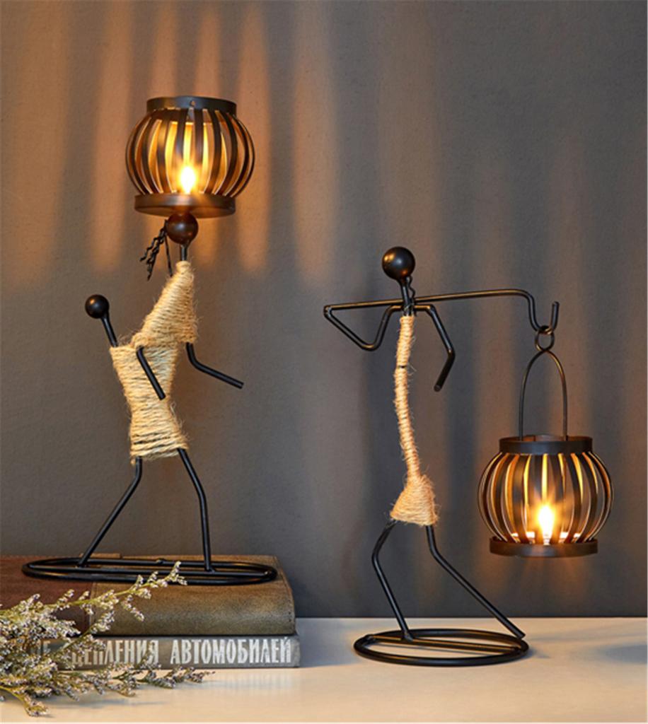 African-Inspired Tea Light Candle Holder with Metal Art Girl Figure A Type