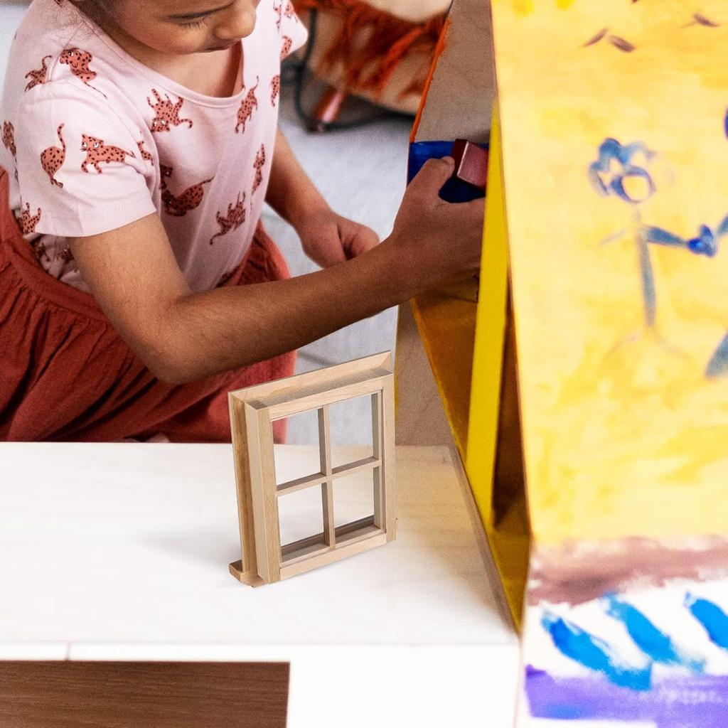 2pcs 1:12 Dollhouse Windows,Miniature Wooden Windows Furniture Acessories Mini Wooden Window Scene Accessory for Craft Dollhouse Home Furniture