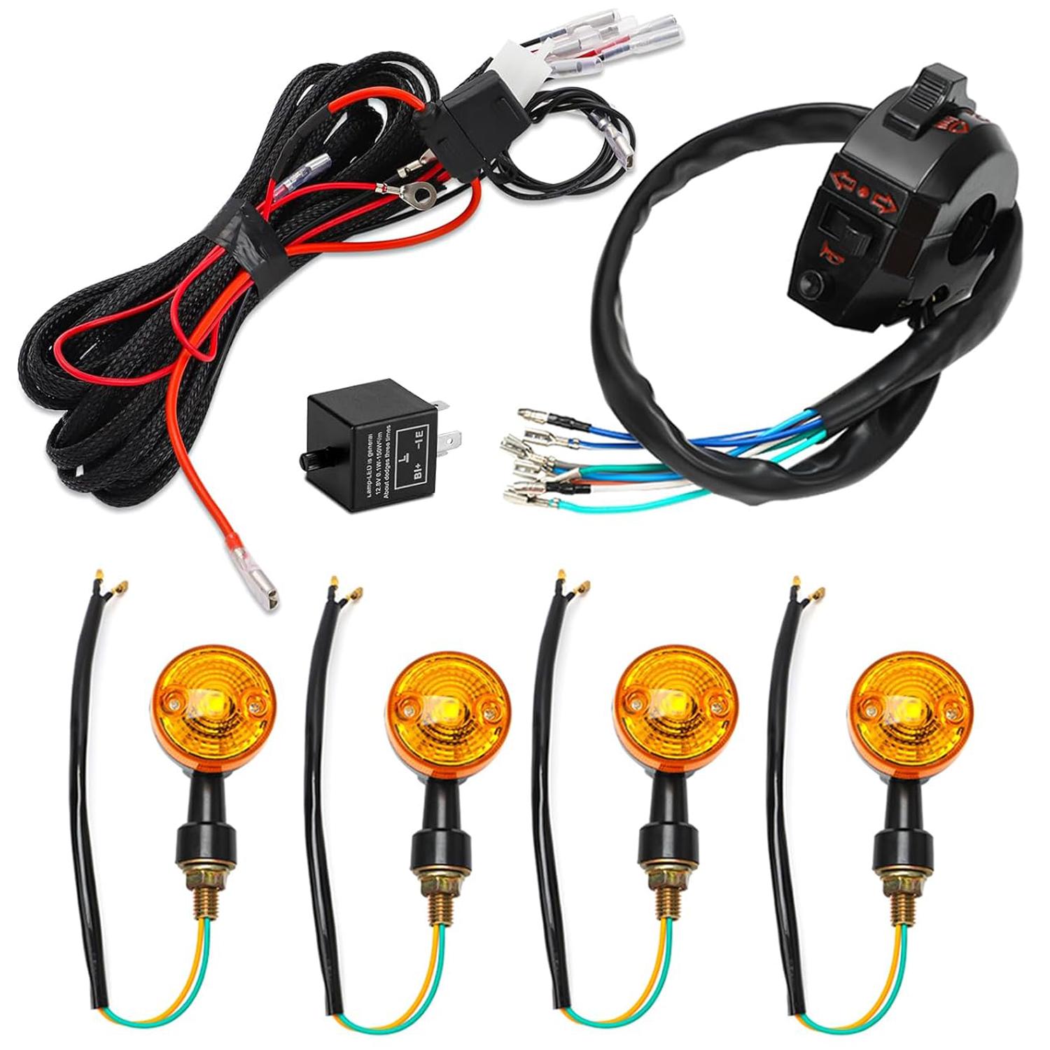 Motorcycle Turn Signals Light with Wiring Loom Harness Kit Indicator Wiring Loom Harness Kit Relay Switch Light Horn Flash Kit kit