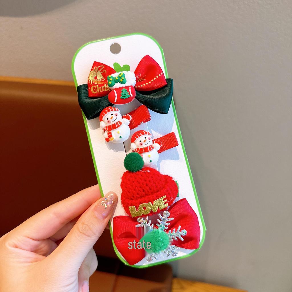 2024 Kids' Christmas Hair Clip Set: Santa, Tree, Reindeer - 5 Piece Holiday Collection