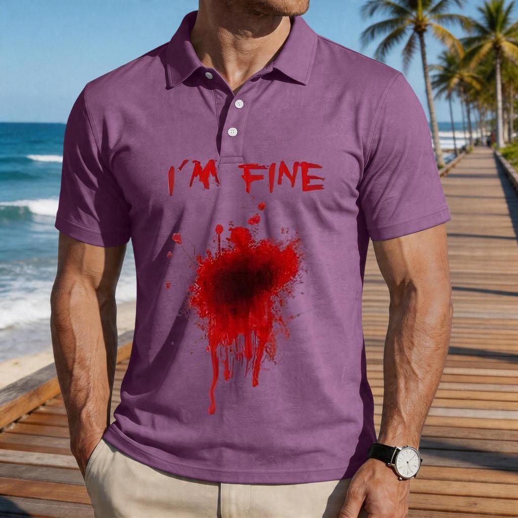 Men's Casual Short Sleeve Polo Shirt Loose Fit Halloween Themed Graphic Print Comfortable Lightweight Top
