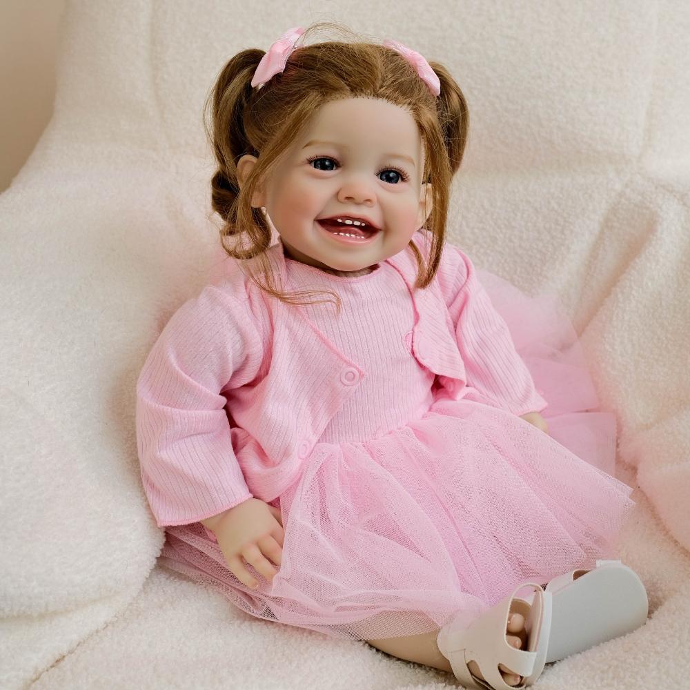 50cm Realistic Happy Smiling Face Reborn Girl Dolls Mila Soft Touch Cotton Stuffed Cloth Body Alive Baby Doll Cute High-color Painting Newborn Dolls