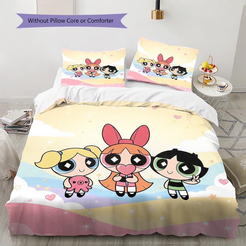 Rainbow The Powerpuff Girls Bedding Set, 1 Duvet Cover & 2 Pillowcases, Colorful Home Decor, Perfect Gift