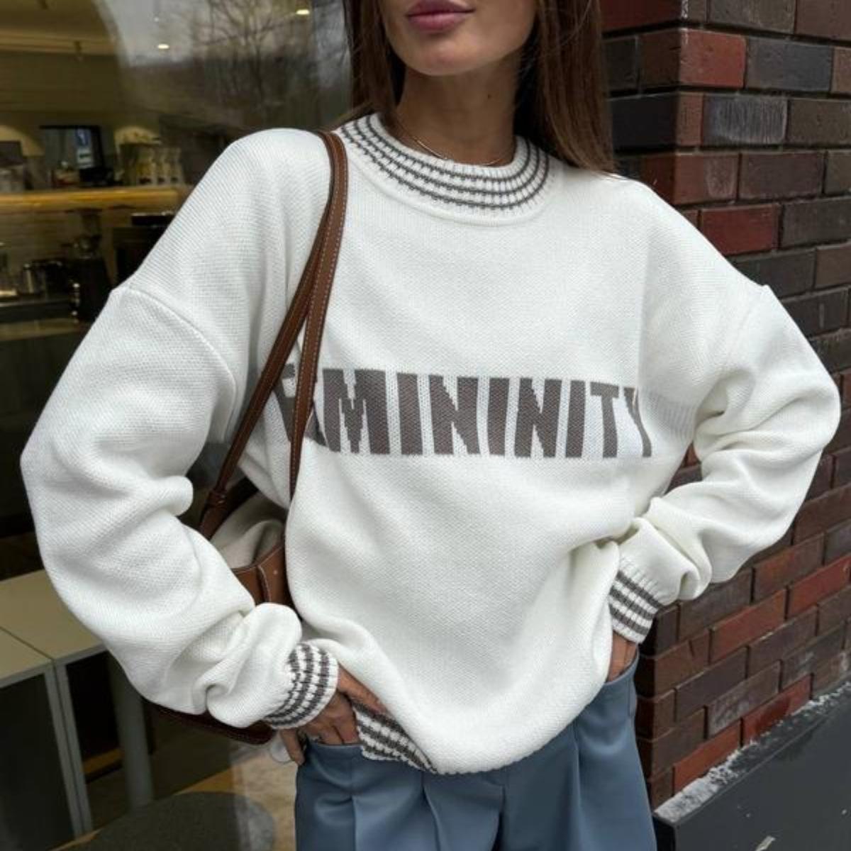 

Осень-зима Винтажный свободный топ с длинными рукавами, цветной пуловер, трикотажный свитер с круглым вырезом XL белый