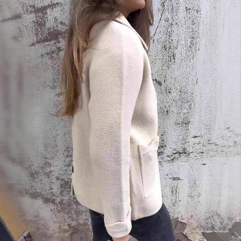 New Autumn and Winter Women's Lapel Solid Color Zipper Pocket Jacket Mid-length Women's Coat