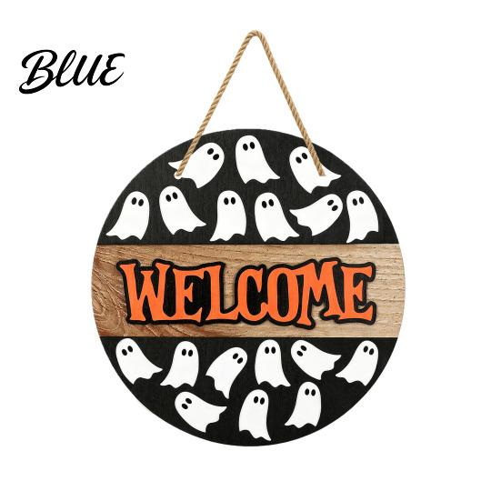 Halloween Door Sign Hanging Sign Wooden Front Hanger Wreath Cute Durable Ghost Welcome for Porch Wall Indoor Home Decoration