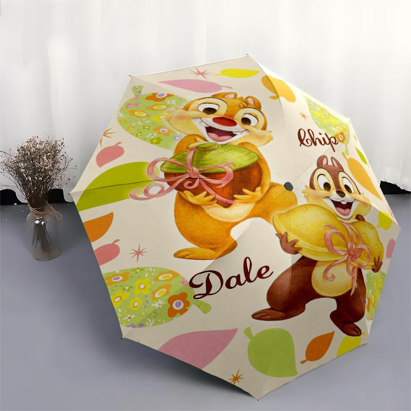 Nuts Chip 'n' Dale Cartoon Design Automatic Folding Umbrella - 3 Folding Design, Vivid Cartoon Pattern, Suitable for Outdoor Activities, A G