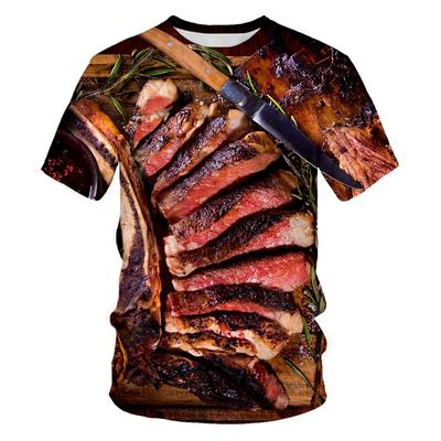 Creative Food Pattern 3D Printed T-Shirts Hamburg Pizza Steak French Fries Summer Round Neck Short Sleeve Children's Boy T-shirts