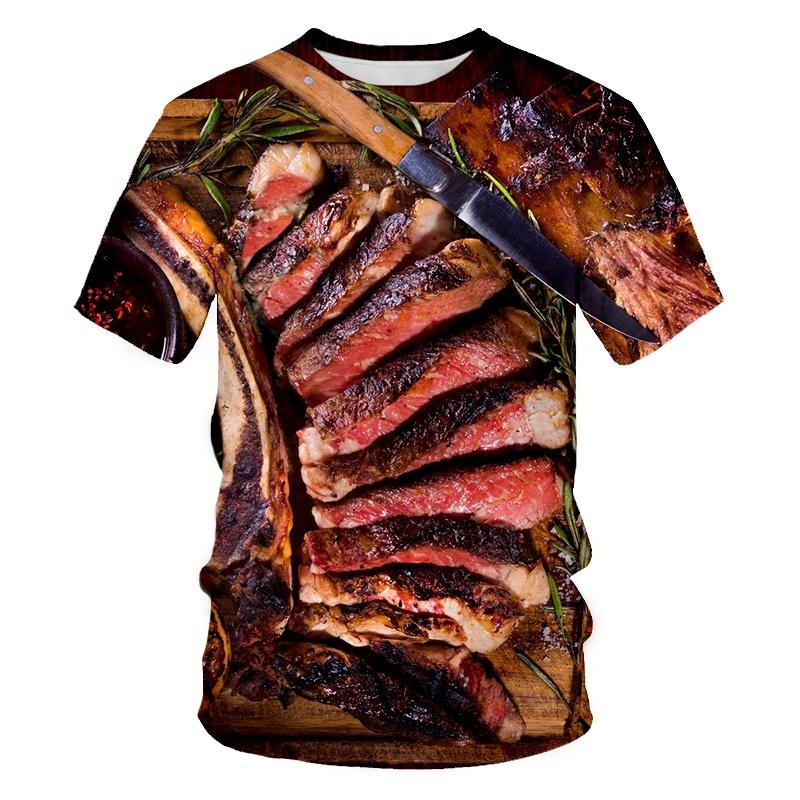 Creative Food Pattern T Shirts Hamburg Pizza Steak French Fries Men's Summer T-Shirts