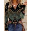 Elegant, Casual, Comfortable Style, Painted Butterfly Elements, Printed Patterns, Code Tags, Women's Round Neck Zipper, Long Sleeves