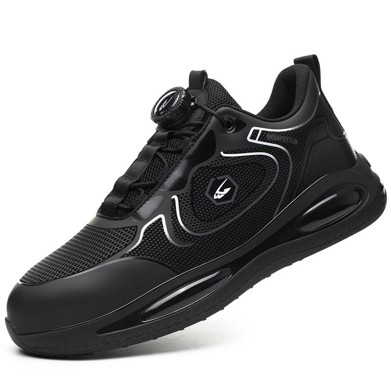 Fashion Rotating Button Safety Shoes for Men Air Cushion Work Sneakers Black Steel Toe Work Shoes Man Tennis Non Slip Protective Shoes