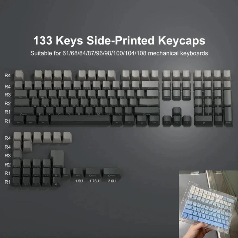 Xiaomi New 133 Keys Gradient Green Shine Through Keycaps Side Printed PBT Keycap Cherry Profile Double Shot for Mechanical Keyboards