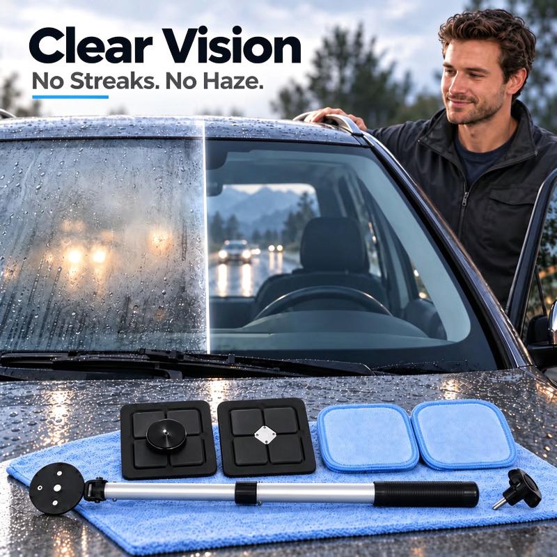 1 Set Microfiber Washable Pad Extendable Handle Cleaning Tool Telescopic Car Windshield Cleaner For Auto Window Glass Care