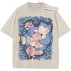 T Shirt Sports T Shirt Short Sleeve T Shirt Purple Unisex Pure Cotton Washed Vintage Pokemon Anime Jigglypuff Snorlax Print