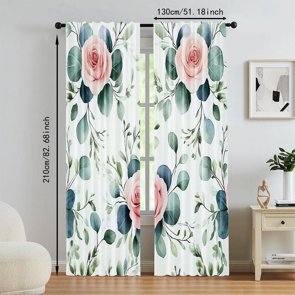 Set Of 2 Versatile Polyester Transparent Curtains Home Decoration Green Leaf Use Bedrooms Living Rooms Curtain Ideal For Area