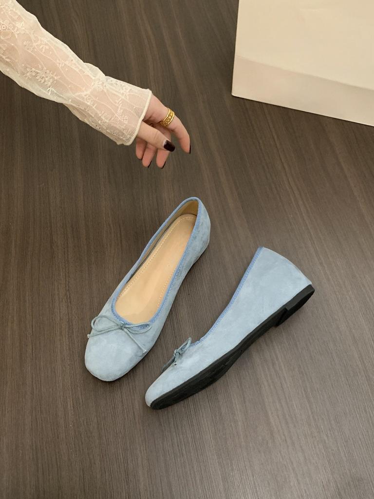 French Inner Heightening Suede Ballet Shoes 2025 New Bow Red Evening Shoes