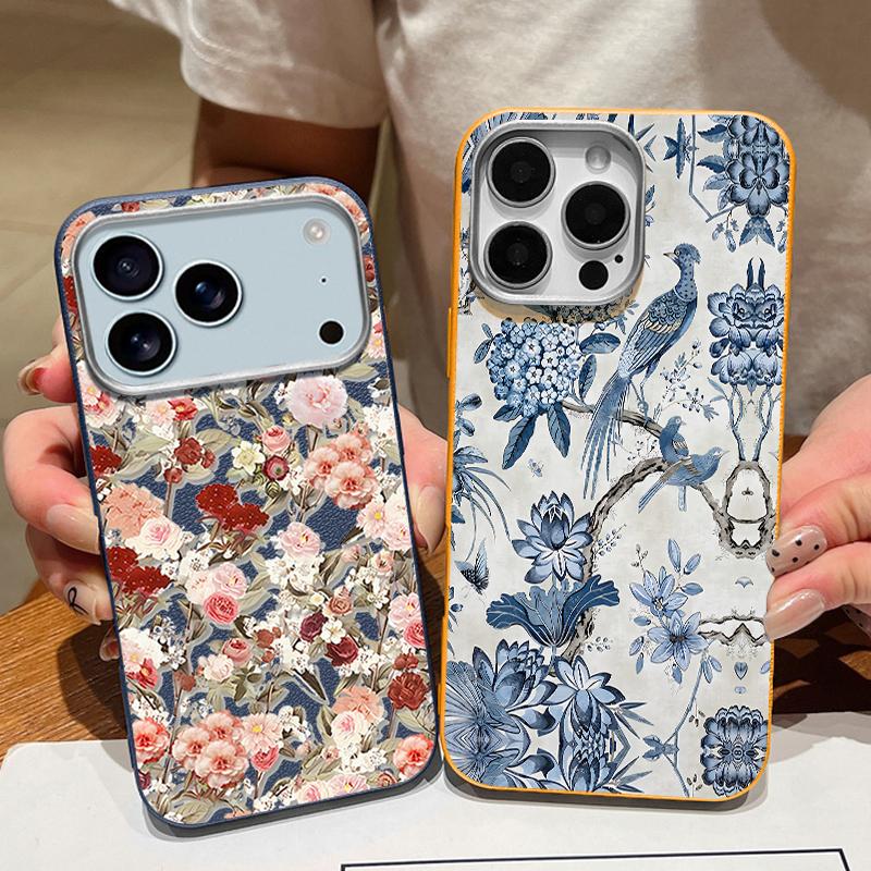 Ink Flower Design Leather Texture TPU Phone Case For iPhone 17 16 Pro Max 15 14 13 Pro Max 11 Anti Scratch Soft Silicone Cover