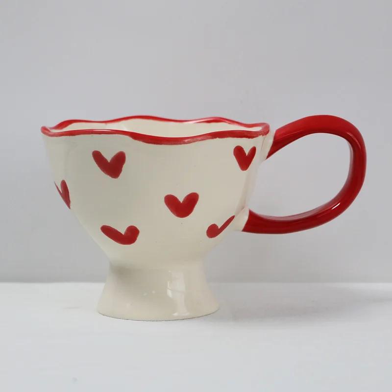 Romantic Hand-painted Love Heart Mug Gifts Korean Ins Style Coffee Tea Cup Saucer Set Creative Milk Mug Porcelain for Girlfriend