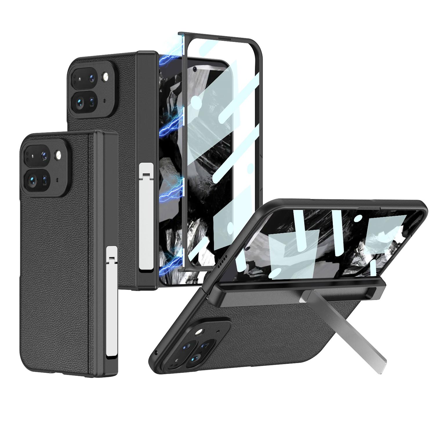 

Magnetic Hinge Stand Case for Google Pixel 9 Pro Fold Plain Leather Screen Glass Protective Hard Cover for Pixel 9 Pro Fold Case Google Pixel 9 Pro Fold чёрный