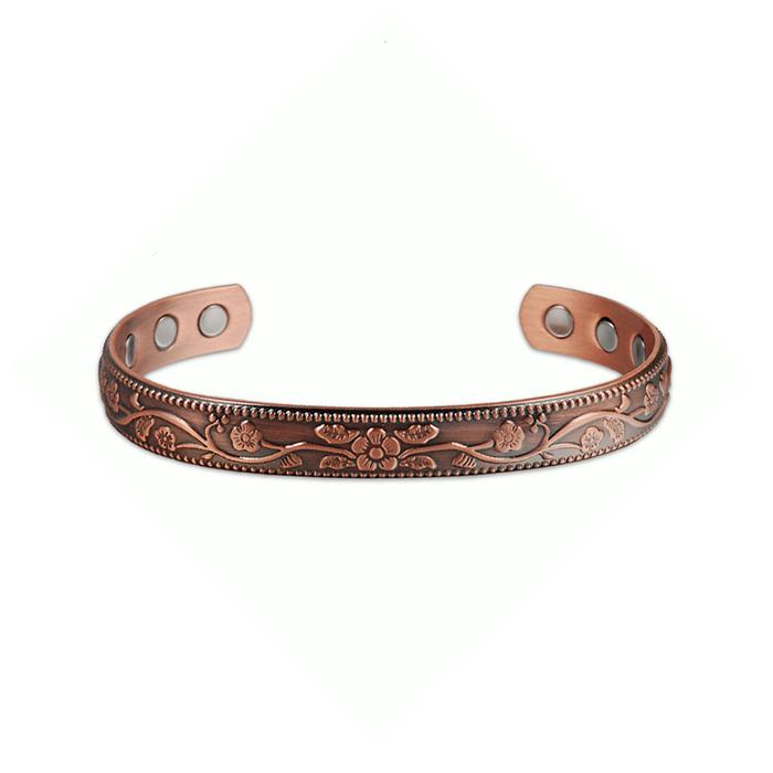 Magnetic Pure Copper Bracelet Femme Benefit 9mm Vintage Flower Energy Magnetic Copper Bracelet Adjustable Bracelet for Women медный