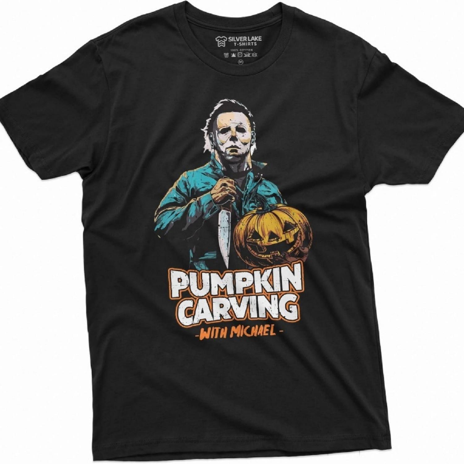 Halloween Horror Movie T-Shirt Pumpkin Carving Mens Tshirt Costume Party Tee Shirt XXXXXL разноцветный