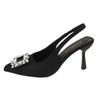 Pointed-toe Square Buckle Rhinestone Shoes Empty Single Shoes Women's Toe Cap Thin Heels, Fashion Sandals