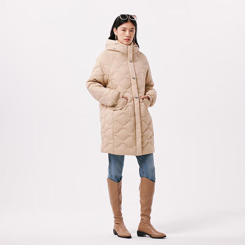 Qianrengang Women's Hooded Mid-Length Down Jacket
